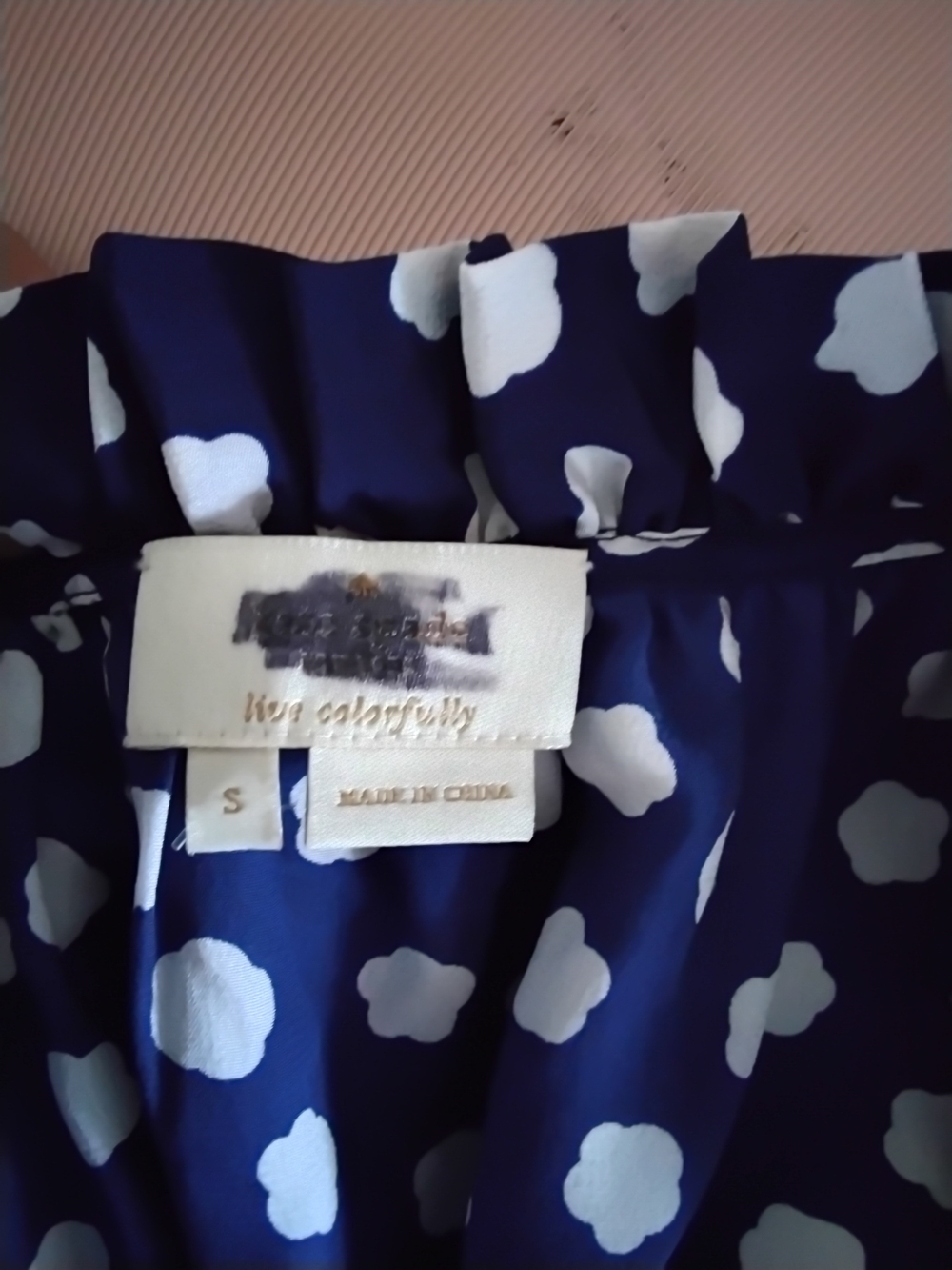 NWOT kate spade Navy Blue and White Polka Dot Ruffle Tie-Neck Blouse - Picture 3 of 3